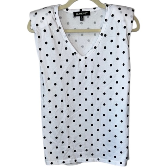 Blank NYC White Polka Dot Muscle Shoulder Pad Top Size L - Picture 3 of 9